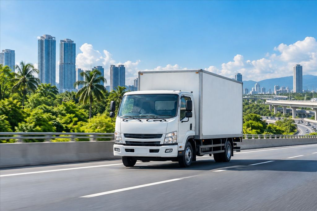 Illustrative delivery truck on a Southeast Asian expressway